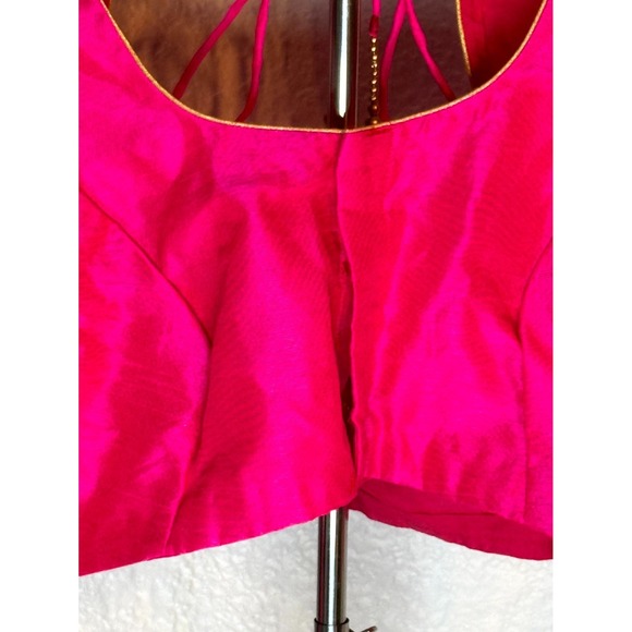 Vibhaa Blouse Womens Pink Gold‎ Zari Embroidered Sheer Flared Sleeves Scoop Neck - Picture 3 of 11